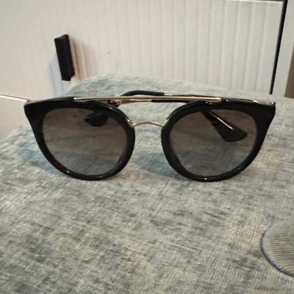 Prada Accessories - Prada Black Round Cat-Eye Sunglasses with Gold Bridge
